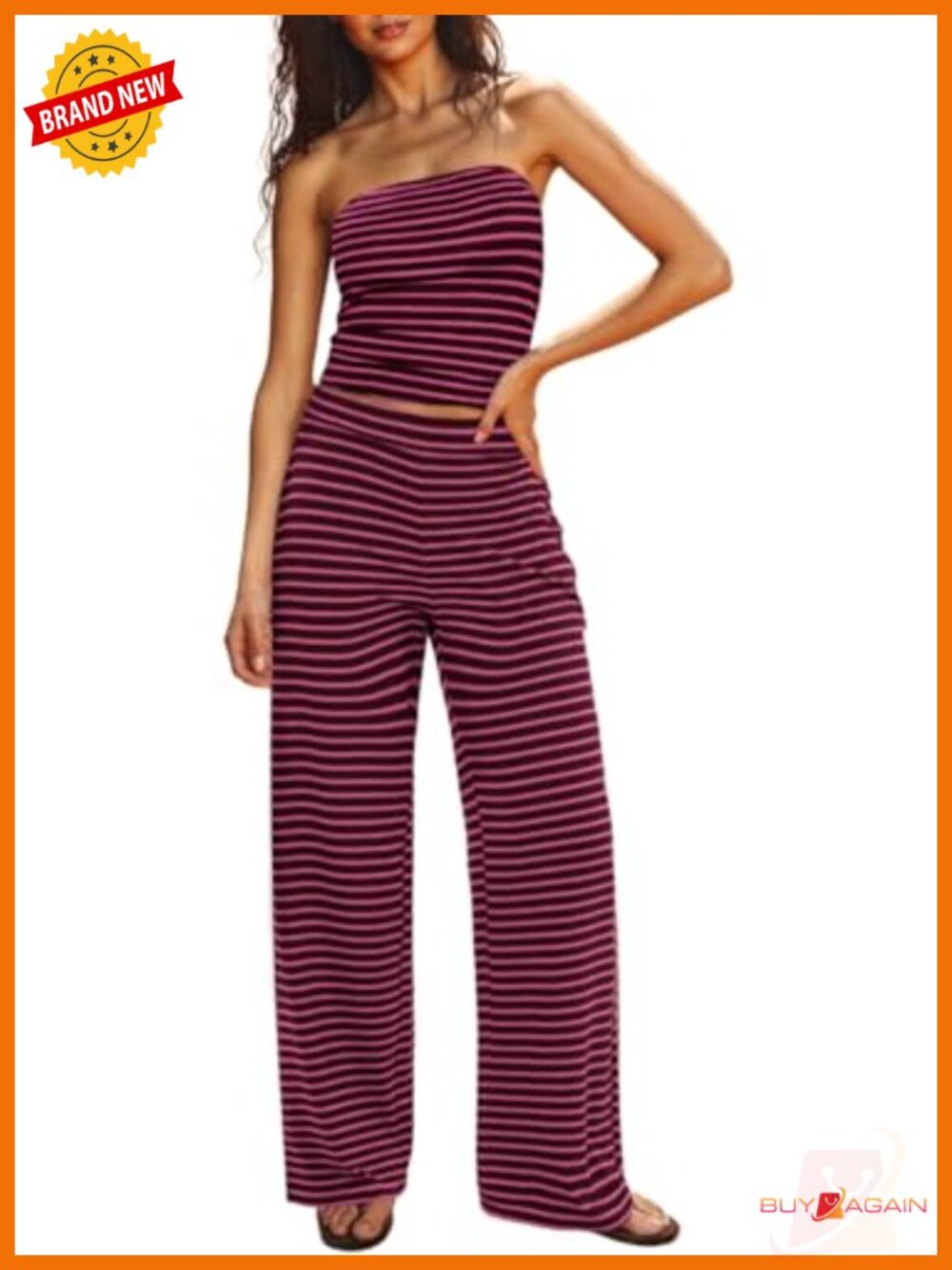 Women's Striped Two Piece Set Tube Top Wide Leg Pants Lounge Set Summer
